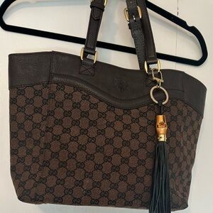 Vintage GUCCI GG Brown Canvas Handbag with Dust Bag
